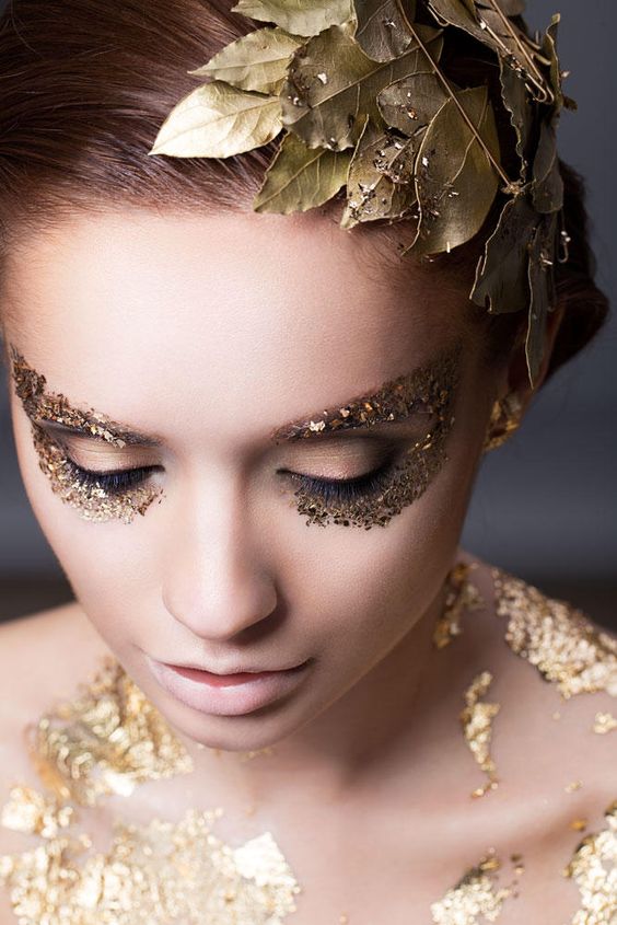 Gold Leaf makeup  Gold makeup looks, Gold makeup, Pixie makeup